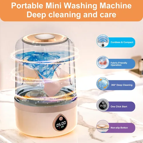 Vista 2 de Lavadora Portátil, Lavadora de Ropa Interior de 1.5L Recargable Inalámbrica Limpiadora de Esponjas de Maquillaje Limpieza Profunda Calcetines, Ropa