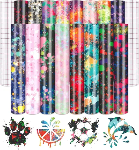 Vista 32 de Tintnut Splash - Rollo de vinilo permanente de 12 pulgadas x 5 pies, rollo adhesivo dorado negro, vinilo adhesivo permanente con patrón para máquina