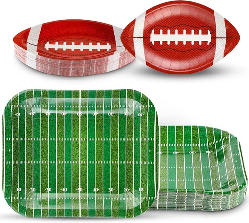 Tanlade 50 platos de papel de fútbol americano, suministros de decoración de fiesta de fútbol, platos desechables, platos para aperitivos, nachos,