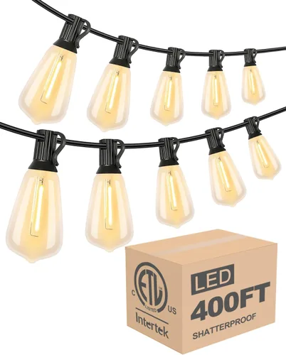 Vista 17 de Lightdot Luces LED para Patio de Exterior de 200 Pies (2 x 100 Pies), Luces de Cadena LED con Certificación ETL con Bombillas Edison Vintage