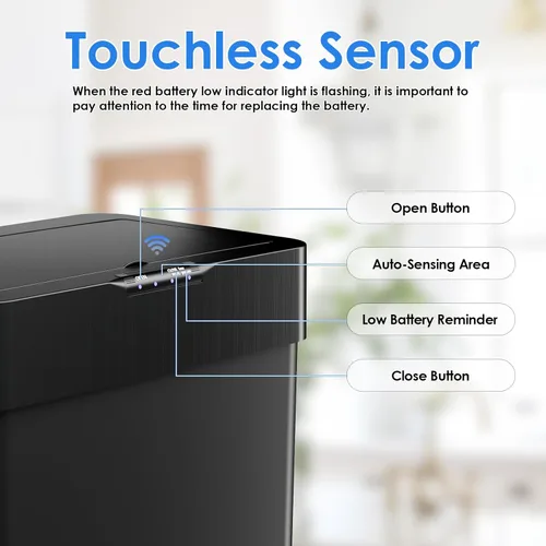 Vista 3 de AthLike Cubo de basura con sensor de movimiento, sin contacto, cubo de basura automático inteligente con tapa de cierre suave, anillo de retención