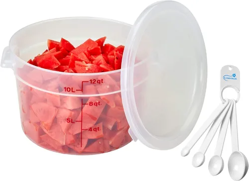 Vista 8 de Lumintrail Cambro recipiente redondo de almacenamiento de alimentos de 2 cuartos de galón, translúcido, con tapa translúcida, paquete con juego