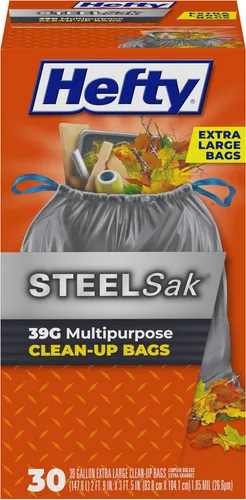 Hefty Steelsak - Bolsas de basura grandes resistentes, color gris, sin perfume, 39 galones, 30 unidades
