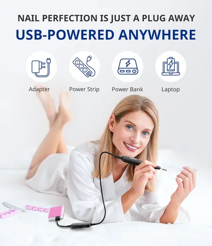 Vista 4 de AIRSEE Studio Basic Taladro Eléctrico para Uñas, Máquina de Lima de Uñas Portátil USB para Principiantes Profesionales, Kit de Manicura Pedicura