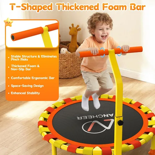 Vista 5 de ANCHEER 38'' Toddler Trampoline with Adjustable Handle, 150lbs Capacity Mini Trampoline for Kids Ages 1-6, Foldable & Easy to Assemble