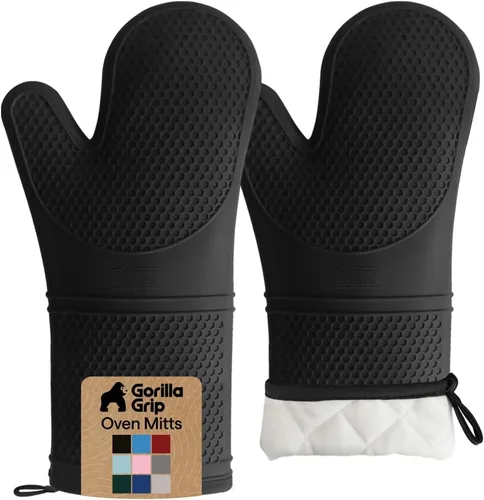 Vista 19 de GORILLA GRIP - Juego de guantes de horno de silicona suave sin BPA, guantes de cocina resistentes al calor e impermeables, forro de algodón grueso