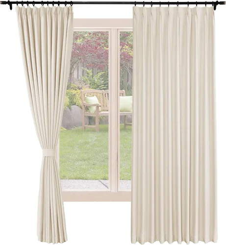 Vista 21 de Frelement Cortinas opacas de lino natural, paneles de cortinas plisadas para sala de estar, cortinas con aislamiento térmico, 52 pulgadas de ancho x