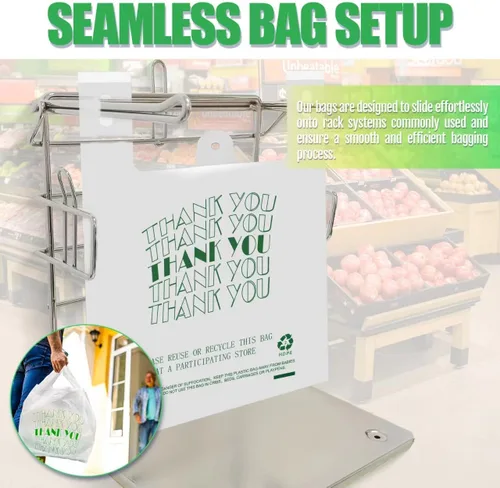 Vista 4 de Cheardia Bolsas de Camiseta, Bolsas de Plástico Gracias Bolsas de Compras Reciclables con Asas Bolsas de Mercancía