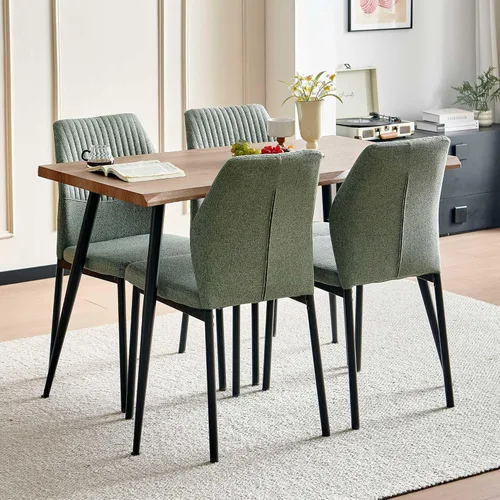 Vista 26 de Juego de mesa de comedor para 4, mesa de cocina redonda de madera de 47 pulgadas con sillas de piel sintética para cocina y espacios pequeños