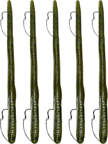 Vista 10 de DeLong Lures 6" KILR Worm – Made in USA Weedless Pre-Rigged Soft Plastic Swimbaits, Extra Durable Bass Fishing Lures for Pike and More, 5-Pack