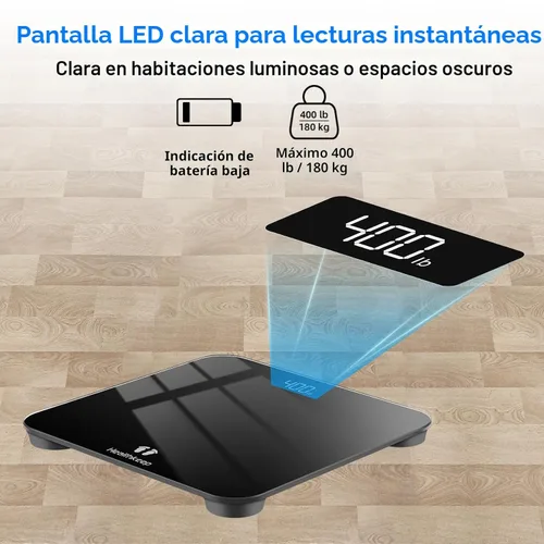 Vista 5 de Báscula de baño digital para peso corporal: precisión de 4 sensores de alta precisión, pantalla LED, capacidad de 400 lb/180 kg, esquinas