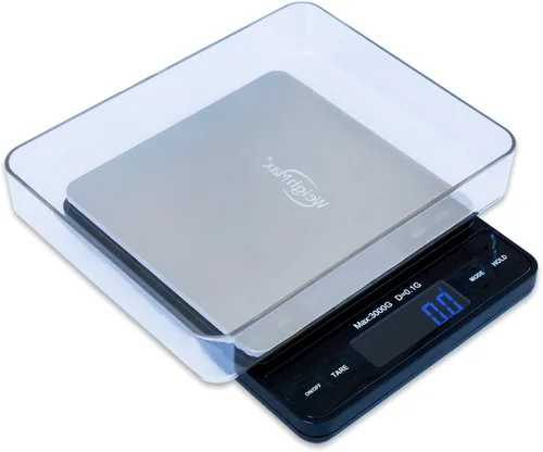 Vista 2 de Weighmax Duo Series W-7800 - Báscula de bolsillo digital Pro de alta precisión de 0.1 g/0.01 oz, 105.82 oz, sirve como báscula de cocina y báscula