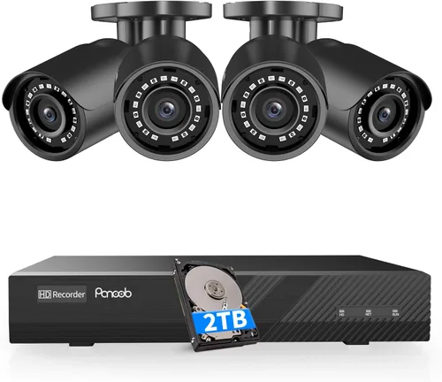 Vista 10 de Sistema de seguridad de 4 cámaras, 4 cámaras IP PoE bullet con cable para exteriores de 5MP con micrófono/audio, detección humana con IA, visión