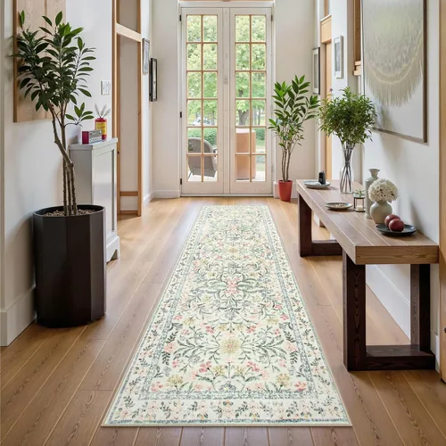 Vista 6 de Wonnitar Alfombra Lavable de Pasillo 2'6''x8', Alfombra de Pasillo Floral Bohemia de 8 pies de Largo para Dormitorio, Alfombras Beige Suaves