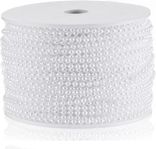 Vista 21 de Guirnalda de perlas de 0.236 in, guirnalda de perlas de imitación de oro de 66 pies, rollo de guirnalda de perlas de imitación, decoración de fiesta