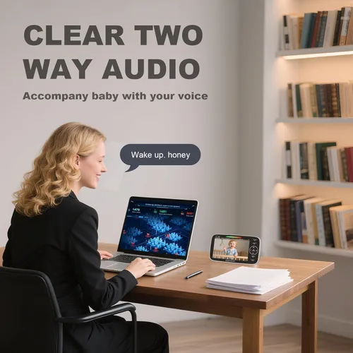 Vista 5 de Monitor de bebé con cámara y audio – Cámara de bebé 720P sin WiFi, pantalla de 5 pulgadas, vida útil de batería de 48 horas