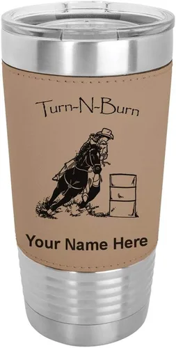 Vista 18 de LaserGram Vaso aislado al vacío de 20 onzas, Barrel Racer Turn N Burn, grabado personalizado incluido (piel sintética, gris)