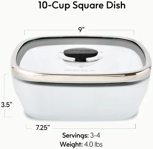 Vista 2 de Anyday Almacenamiento de alimentos cuadrado de vidrio de 10 tazas con tapa de vidrio Utensilios de cocina y microondas sin plástico Recipiente