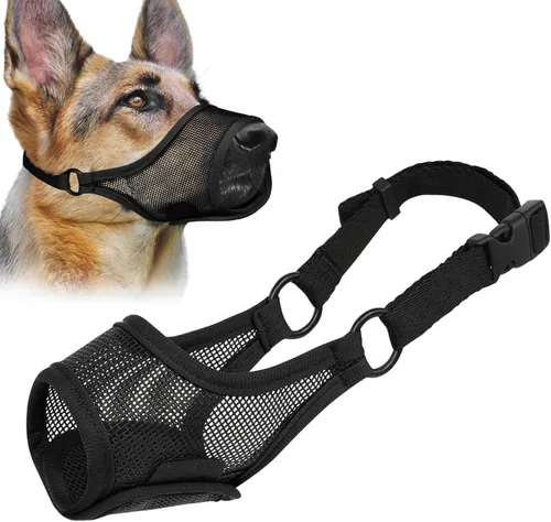 Vista 9 de LUCKYPAW Bozal para perro, bozal de malla para perros grandes, medianos y pequeños, protector bucal suave para morder y masticar, cubierta bucal