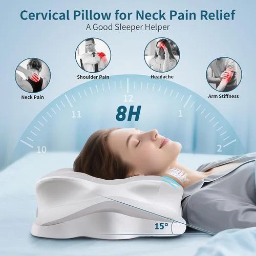 Vista 7 de Almohada cervical para el cuello, almohadas de apoyo para el cuello para dormir, almohadas de espuma viscoelástica de contorno para dormir de lado