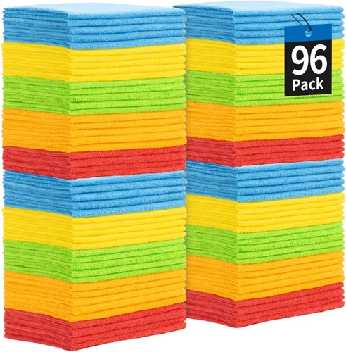 Vista 20 de Toallas de microfibra para automóviles, paquete de 24 paños de limpieza de microfibra, toallas de limpieza de 11.5 x 11.5 pulgadas, absorbentes a