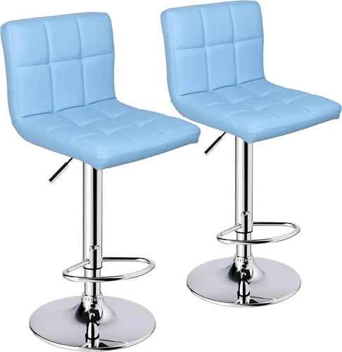 Vista 16 de Taburetes de bar de leopardo, moderno taburete giratorio ajustable de piel sintética con respaldo, juego de 2 (gris claro)