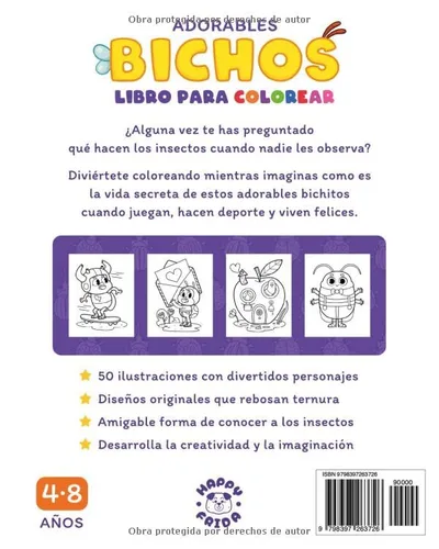 Vista 2 de Adorables Bichos Libro para Colorear Insectos entrañables en 50 divertidos dibujos para niñas y niños de 4 a 8 años (Spanish Edition)