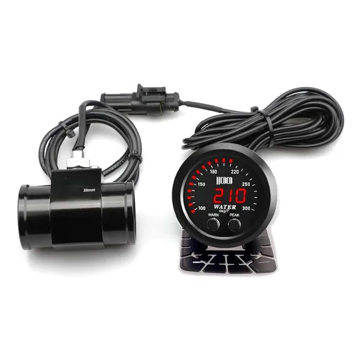 Vista 19 de Medidor universal de temperatura del agua de 2.047 in con alarma y sensor de 1/8 Npt Medidor digital para automóvil, pantalla roja, temperatura