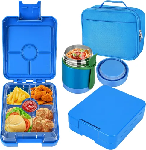 Vista 15 de Lonchera Bento para niños con termo de sopa de 10 onzas, recipientes de almuerzo a prueba de fugas con 4 compartimentos, tarro térmico