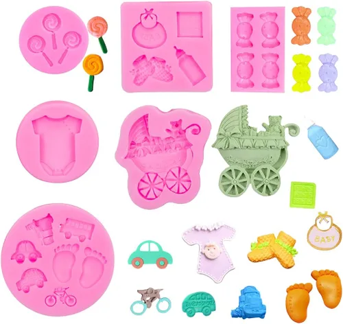 Vista 10 de Rolin Roly Molde de silicona para tartas de flores, molde de fondant de conejo, moldes de chocolate rosa, molde de arcilla polimérica, moldes