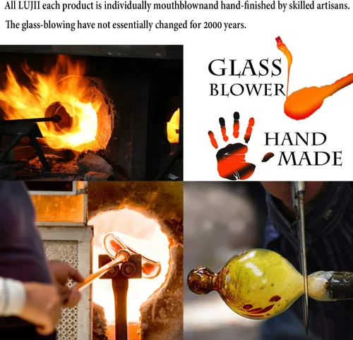 Vista 4 de LUJII Comederos de colibrí para exteriores, vidrio soplado a mano, nunca se decolora, 36 onzas líquidas, 5 estaciones de alimentación, mucho más