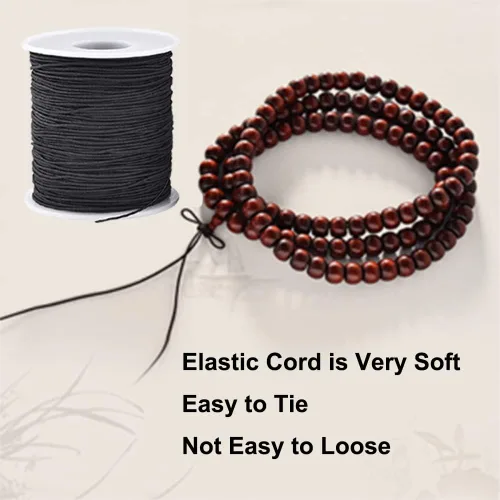 Vista 6 de Cuerda elástica para pulseras, 1 mm x 100,6 metros de cordón elástico resistente para hacer joyas, collares, cuentas - Negro