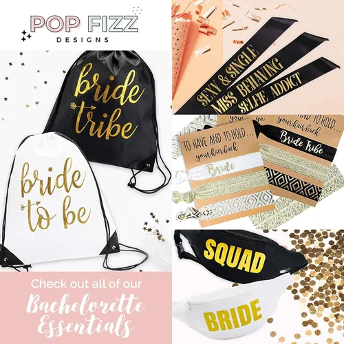 Vista 8 de Pop Fizz Designs Pulseras de despedida de soltera Recuerdos de despedida de soltera Regalos de tribu de novia (negro)