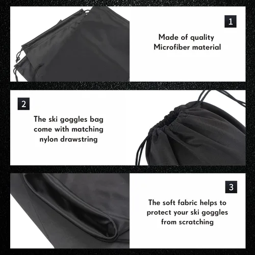 Vista 2 de Bolsa de microfibra para gafas de esquí, bolsa de microfibra con cordón, funda suave, 10 x 7 pulgadas