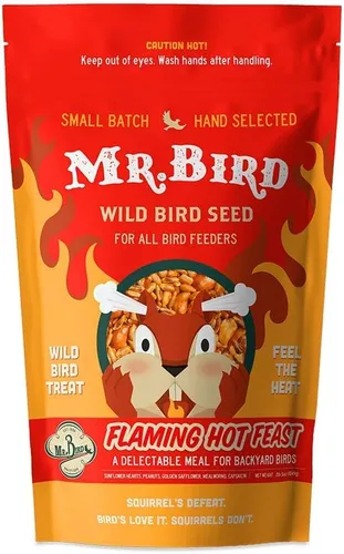 Vista 2 de Mr. Bird Paquete de 2 bolsas pequeñas de semillas sueltas Flaming Hot Feast de 2 libras.