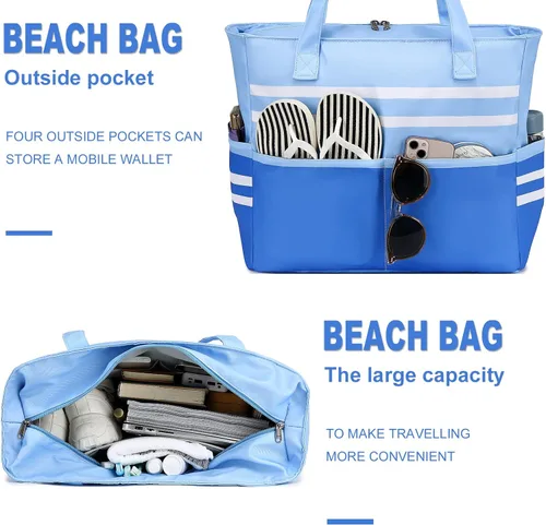 Vista 5 de LEDAOU Bolsa de playa impermeable a prueba de arena para mujer, bolsa de piscina con cremallera para gimnasio, comestibles, viajes, con bolsillo