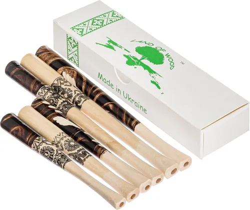 Vista 2 de Boquilla para cigarrillos corta, de madera, hecha a mano, conjunto de 5
