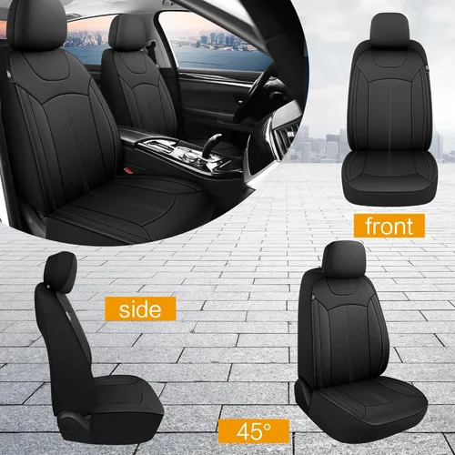 Vista 3 de Pariiaotin - Juego de fundas de cuero premium para asientos delanteros de coche, fundas impermeables y resistentes a las manchas para automóviles