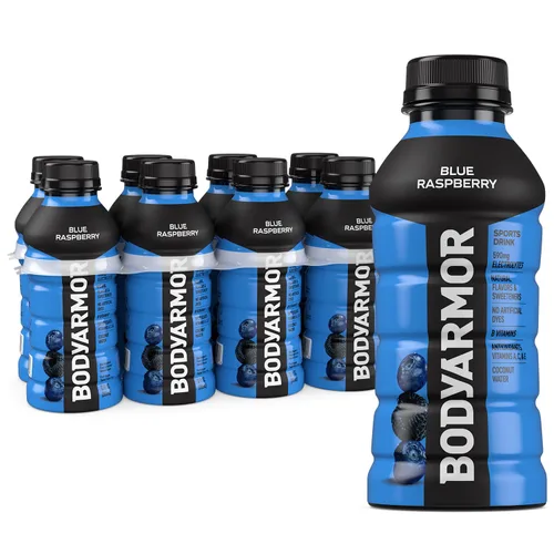 BODYARMOR Bebida deportiva, frambuesa azul, sabores naturales con vitaminas, electrolitos llenos de potasio, sin conservantes, perfecta para
