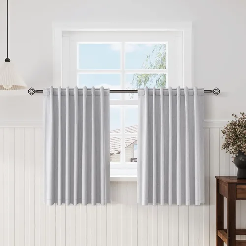 Vista 60 de Cortinas de lino verde aguamarina de 102 pulgadas de largo con pestaña trasera, bolsillo para barra, cortinas de lino opacas que absorben el sonido