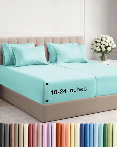 Vista 122 de Juego de sábanas de tamaño king, transpirables, refrescantes, con esquinas extraprofundas de 18-24 pulgadas, de ajuste fácil y seguro, suaves, sin