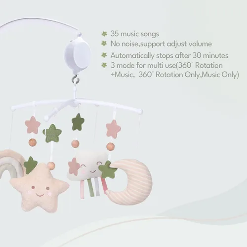 Vista 4 de Móvil para Cuna 35 Canciones de Cuna, Móviles de Algodón para Bebés para Cunas y Pack N Play, Fácil de Instalar, Juguetes de Animales de Peluche
