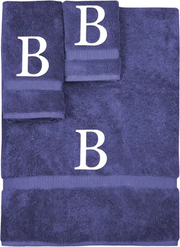 Vista 224 de Juego de toallas con monograma, regalo personalizado, juego de 3 - Letra de bloque dorada bordada en toalla - Extra absorbente 100% algodón turco