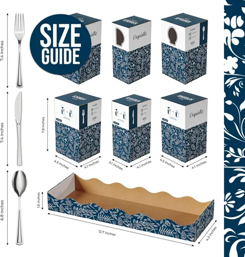 Vista 3 de Exquisite Juego de cubiertos de plástico plateado resistente, 300 unidades, para fiestas, soporte para utensilios para encimera de cocina, 100