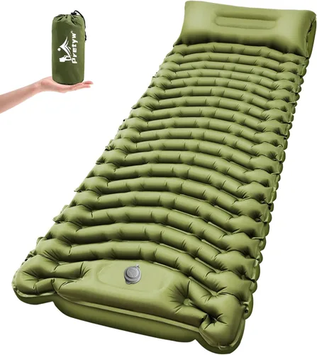 Vista 9 de Colchoneta de dormir para camping, colchón ultraligero con almohada, bomba de pie integrada, alfombrilla portátil inflable compacta para mochileros
