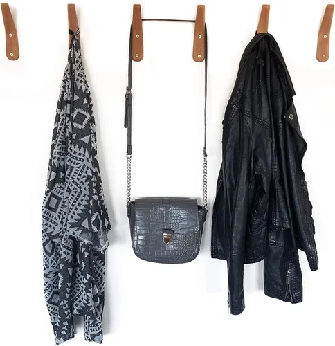 Vista 5 de UMZi Ganchos de pared de madera, paquete de 2 ganchos montados de madera rústica resistente para bata, perchero para sombreros, para colgar toallas