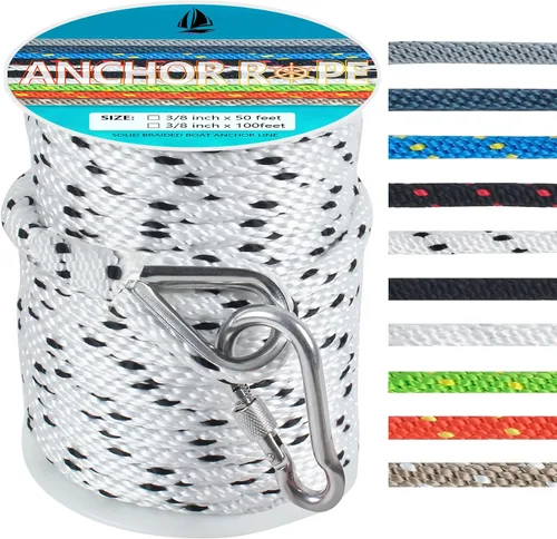 Vista 14 de Cuerda de anclaje de 1/2 pulgada y 50 pies, cuerda de anclaje para barco, trenza sólida MFP, línea de anclaje con dedal de acero inoxidable 316