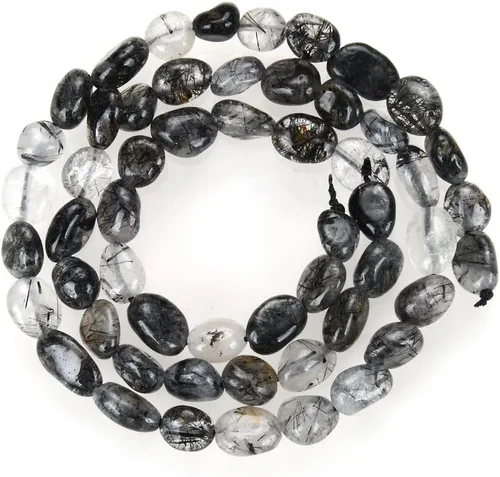 Vista 4 de 1 hebra Adabele - Cuentas sueltas de cuarzo negro de grado A natural rutilado de cuarzo negro de 0.276 in a 0.354 in, forma libre, espaciador