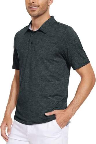 Vista 3 de CRYSULLY Polo de golf para hombre, de verano, casual, manga corta, 3 botones, cuello