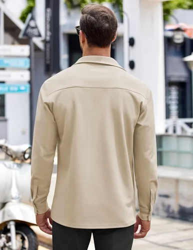 Vista 3 de COOFANDY Camisas casuales con botones para hombre de manga larga sin arrugas